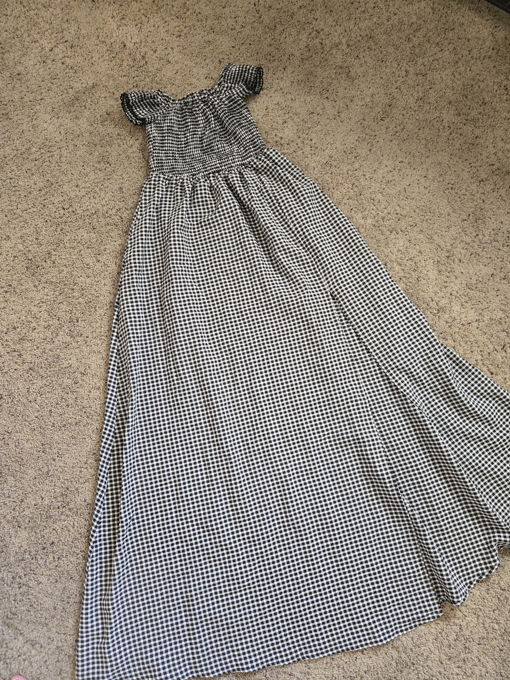 Lulu's Black & White Gingham Off-Shoulder Maxi Dress - Picture 3 of 4